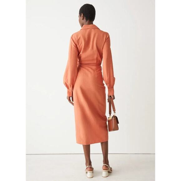 & Other Stories Collared Wrap Midi Dress in Terracotta Sz 10 - Picture 8 of 8